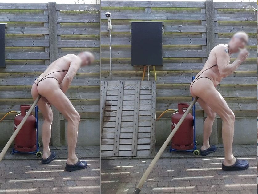 exhibitionist opa public oudoor fucking his ass with pole  #13
