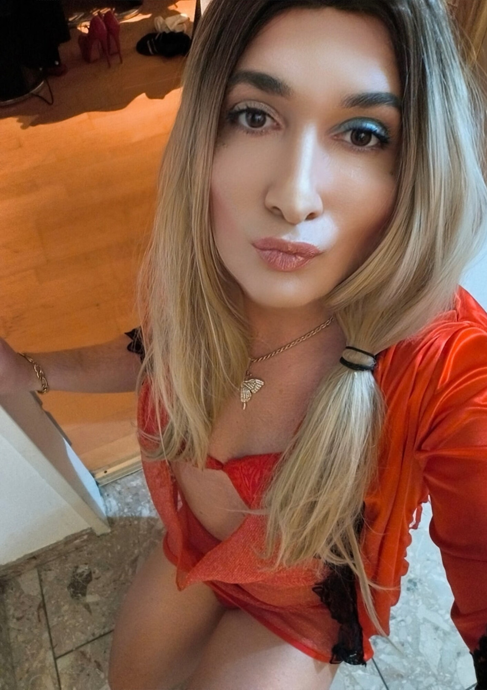 A real trans queen in red lingerie #2