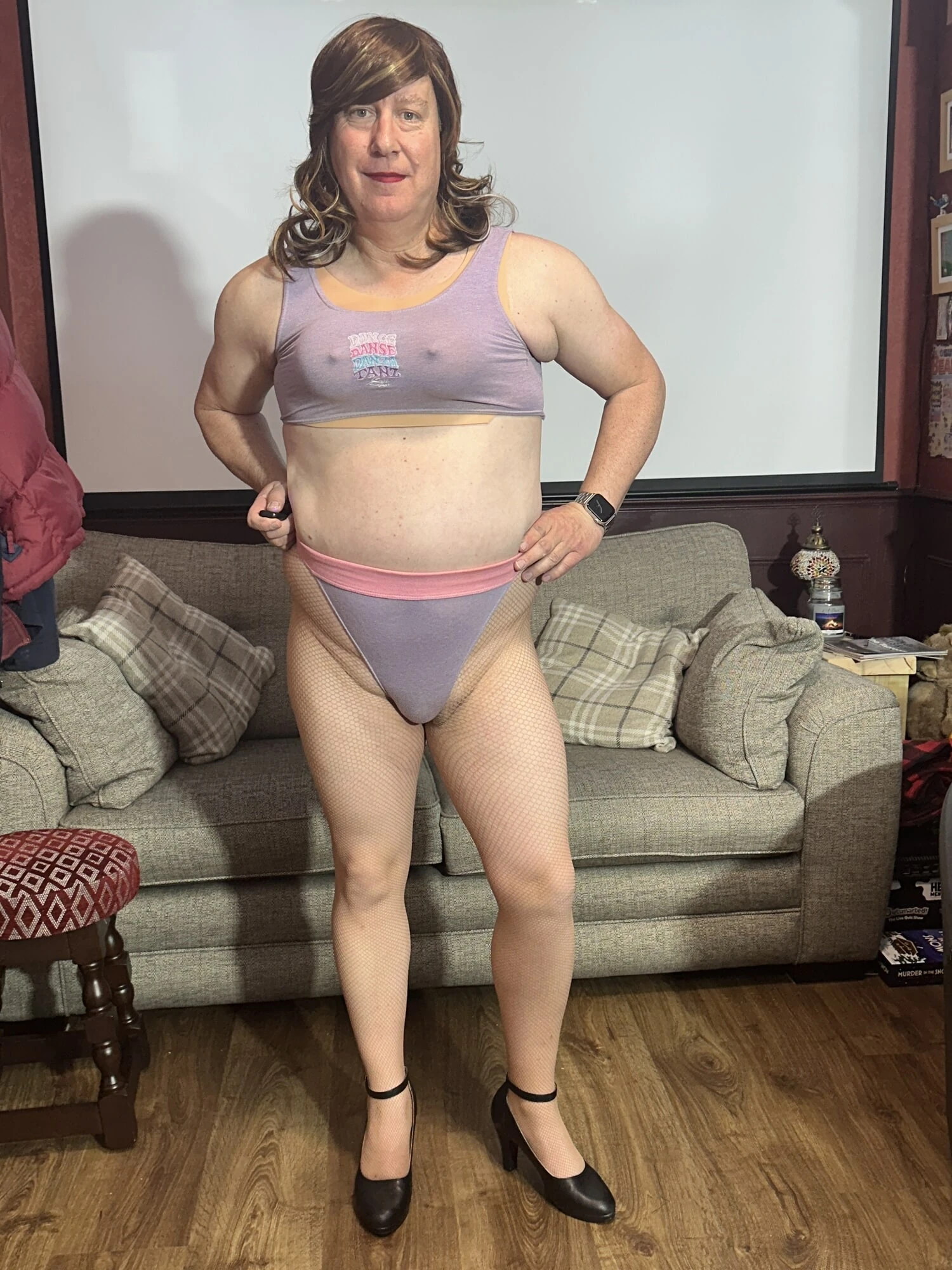 Sexy Crossdresser in sexy her gym outfit.