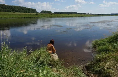 boulder in volga river         