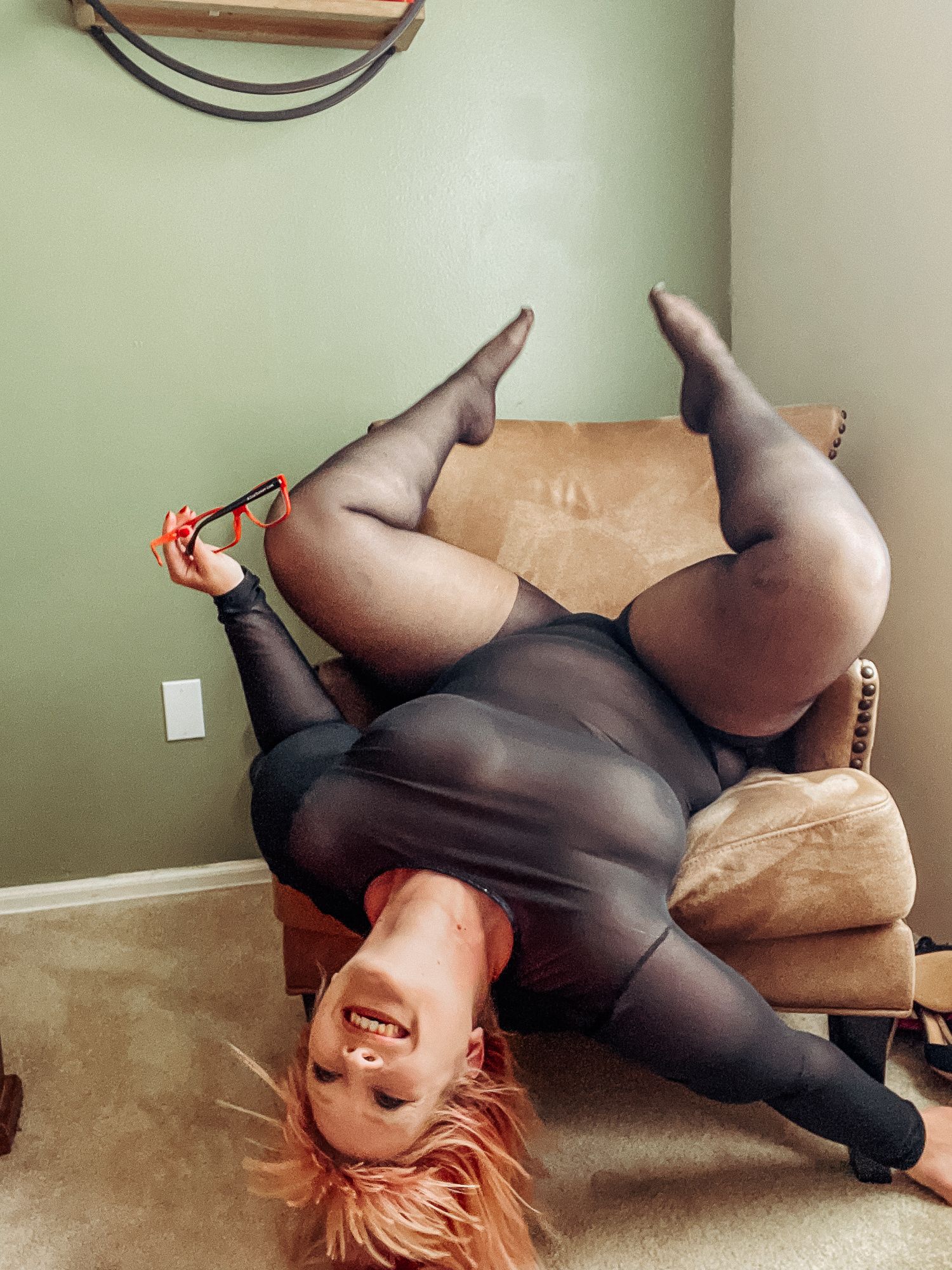 Gorgeous BBW in a black body suit see through Lace Sheer #28