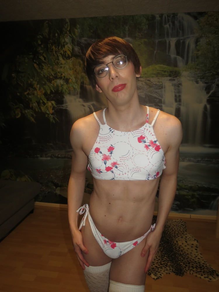 Sissy Faggot White Bikini #4