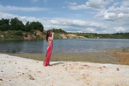 naked with red shawl           