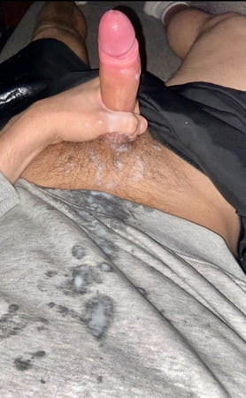 Jerking uncut cock and cumming all over myself 