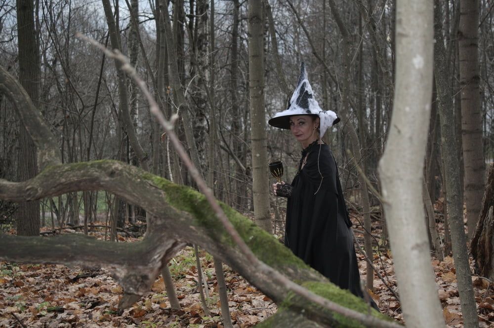 Witch with broom in forest #4