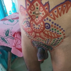 Sissy belly tattoo and coloured cock