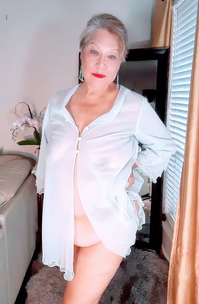 Mature bbw woman in a transparent night gown #5