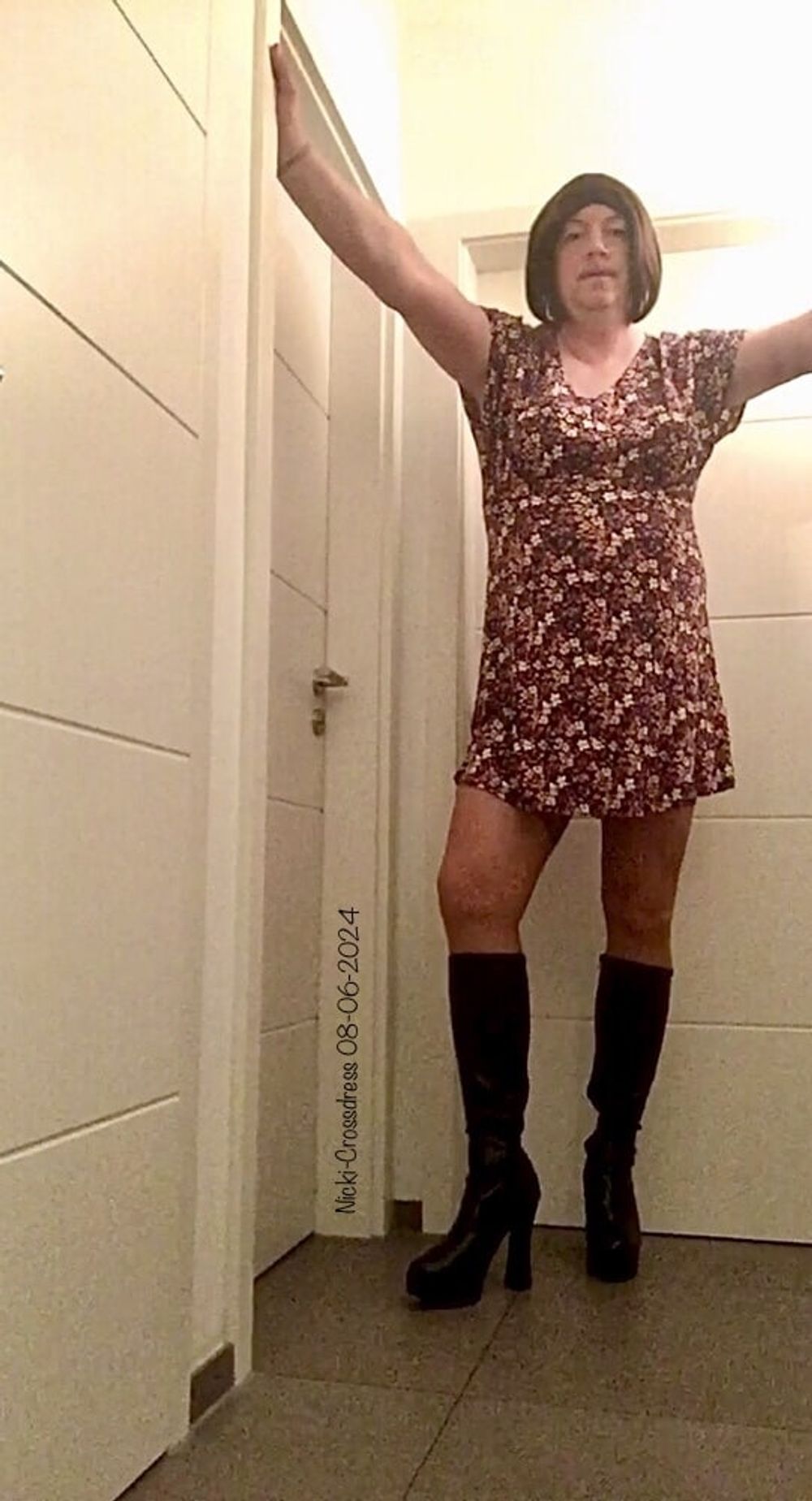 Nicki-Crossdress Summer-Dress, Stockings &amp; Boots #4