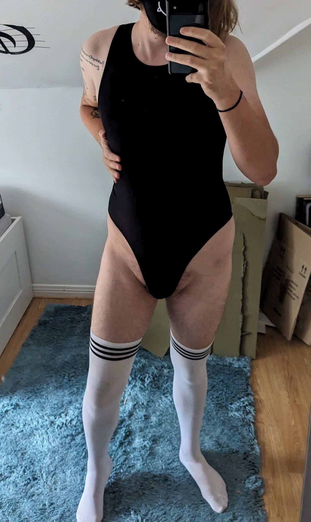Sissy slut, solo bodysuit and thigh high socks fun #2