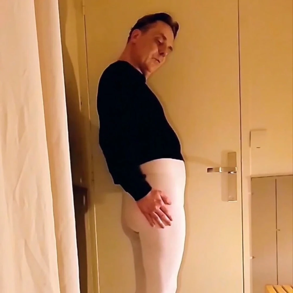 Cock stroking and anal play in white open pantyhose #3