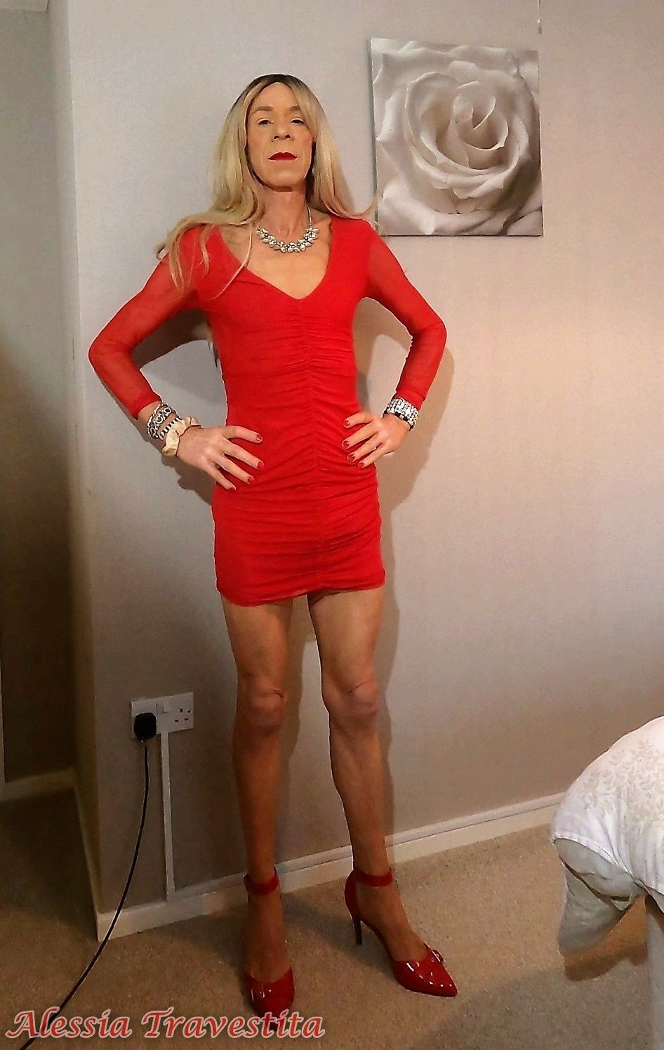 64 Alessia Travestita in Sheer Red Dress #15