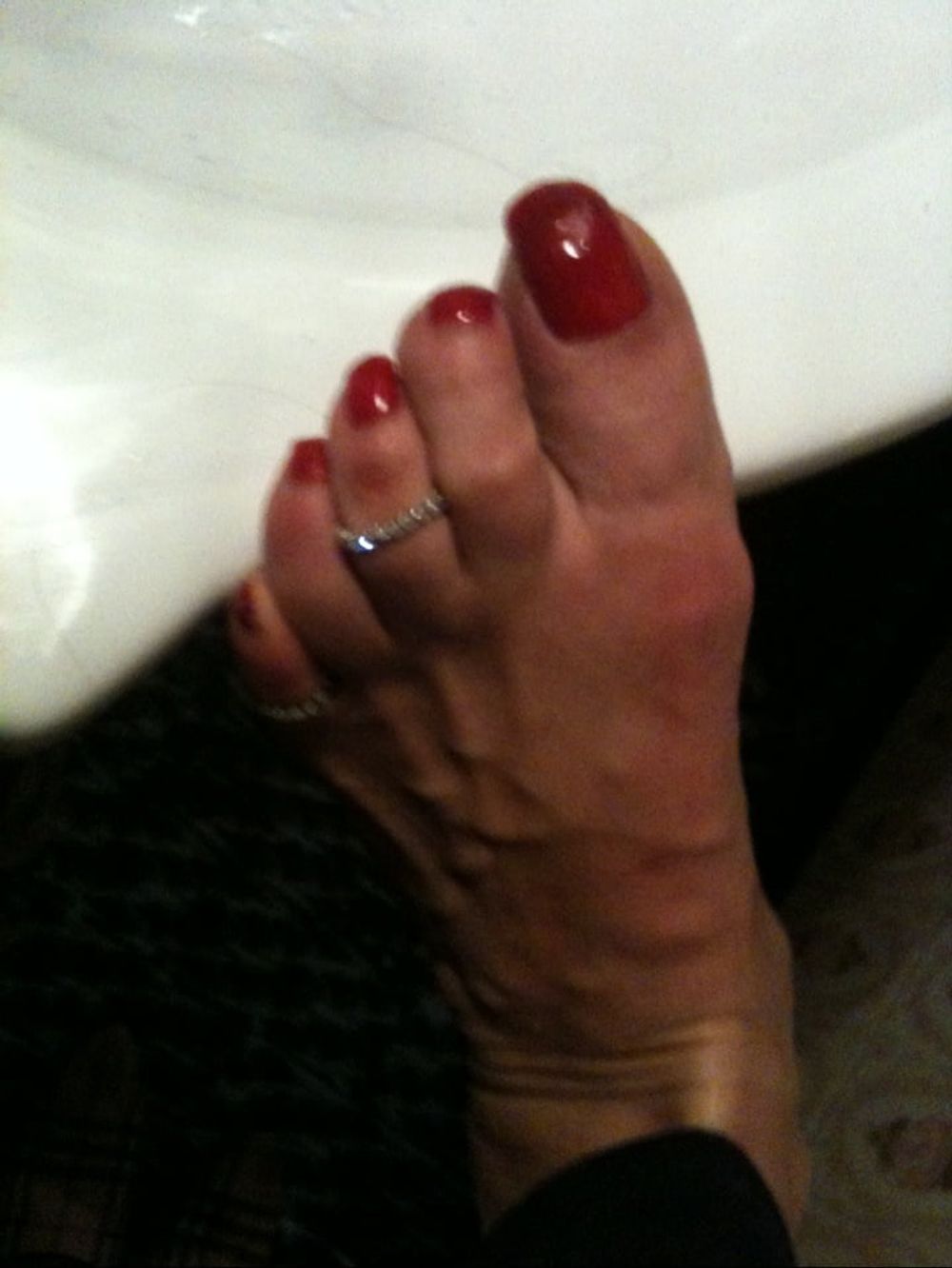 red toenails mix (older, dirty, toe ring, sandals mixed). #13