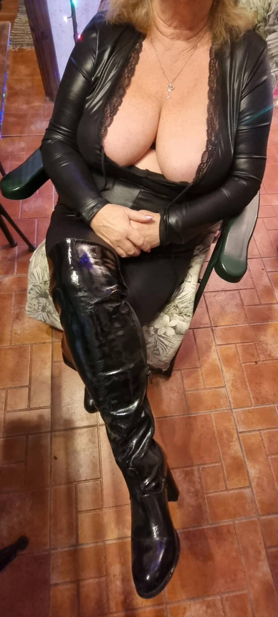 Julie Cunningham Sexy Black figure hugging catsuit