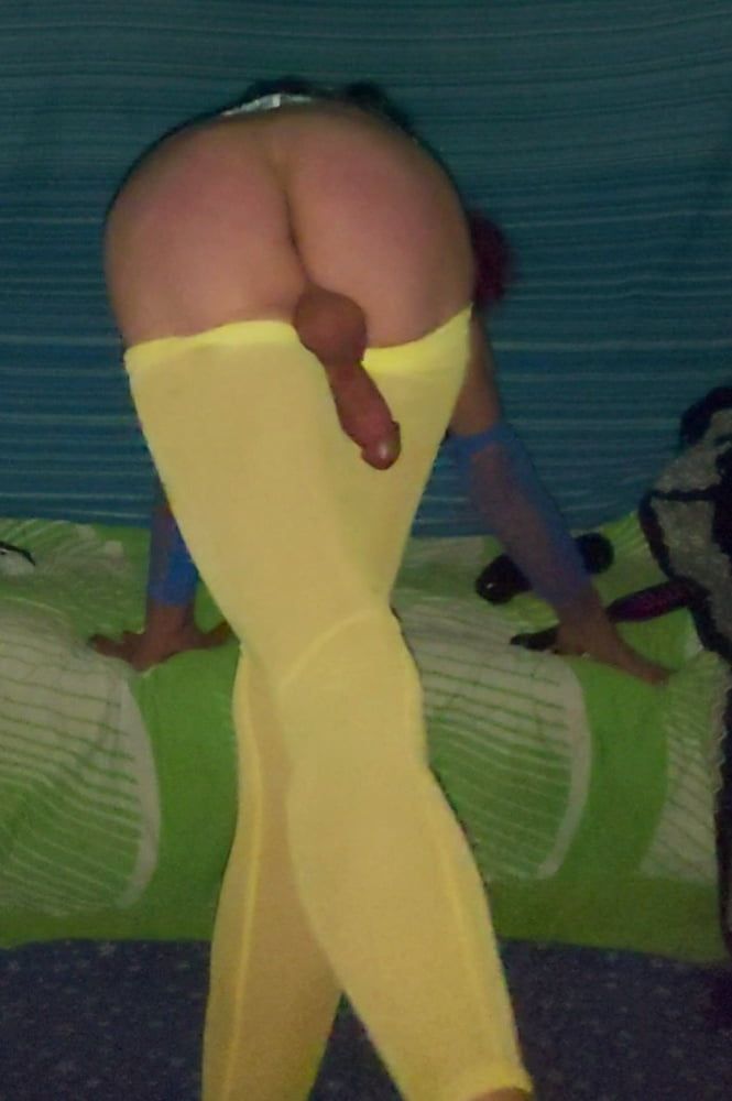 Sexy blue dress and yellow tights #26