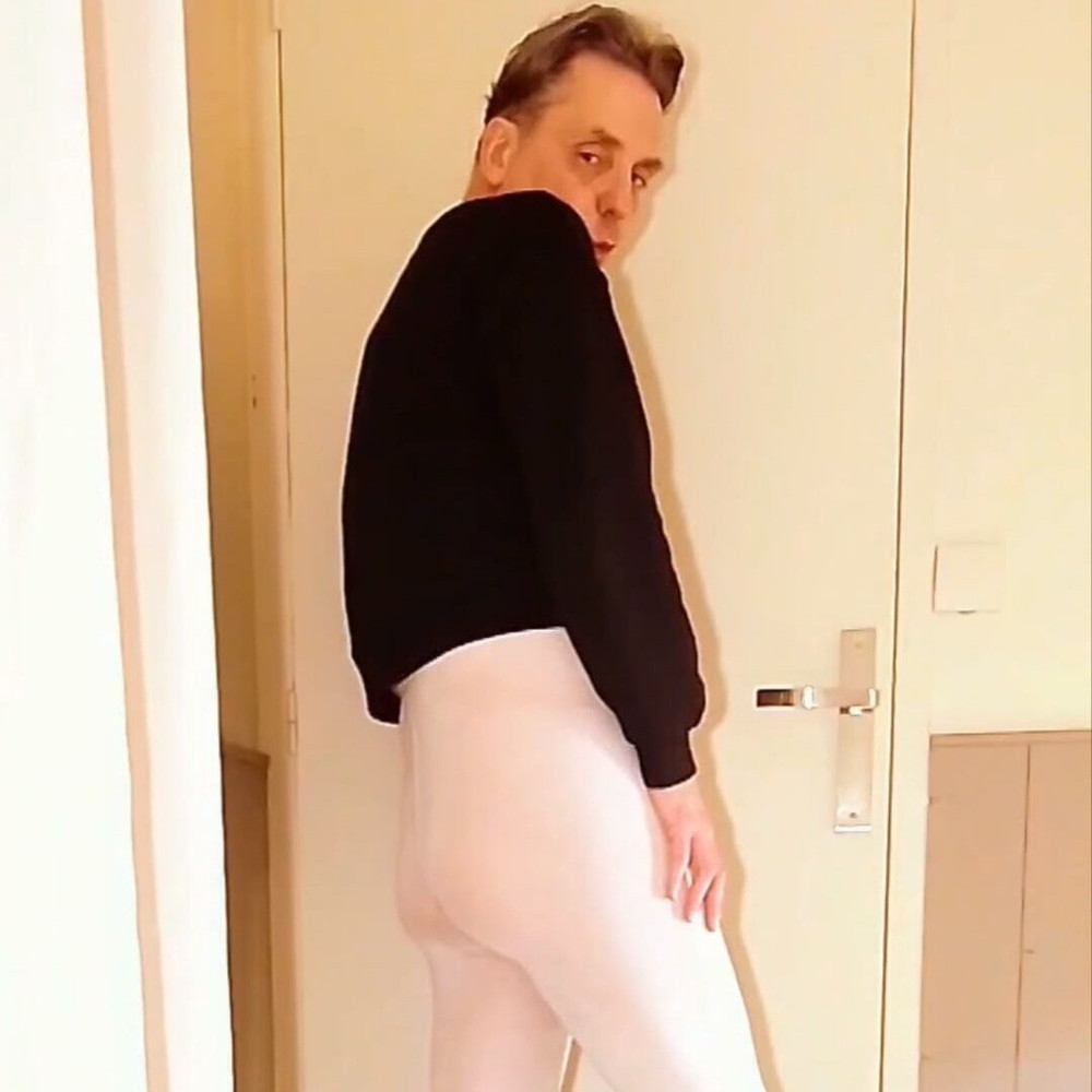 Slutty and horny in white open pantyhose #5