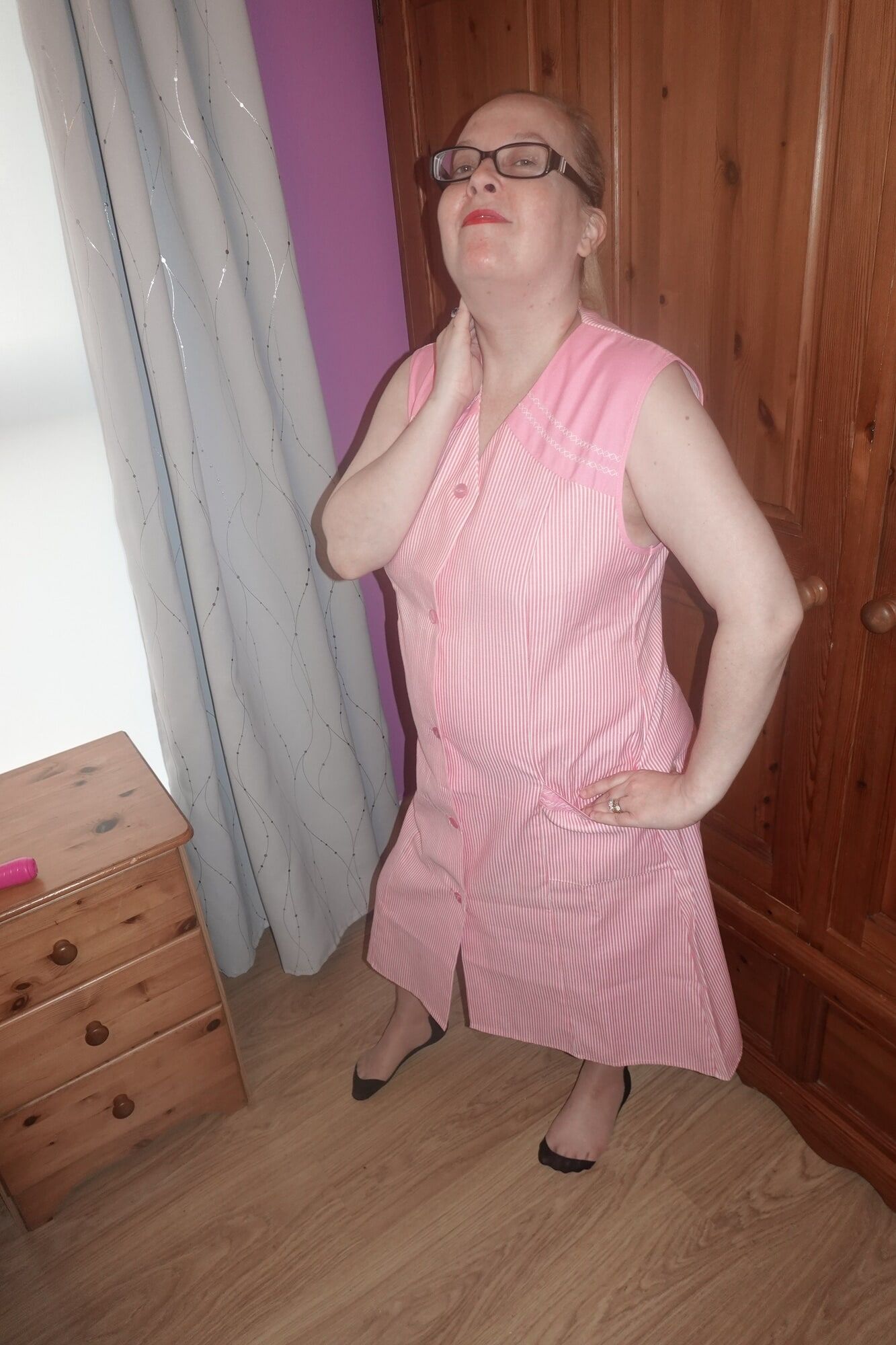 nylon stockings and suspenders with smock #4