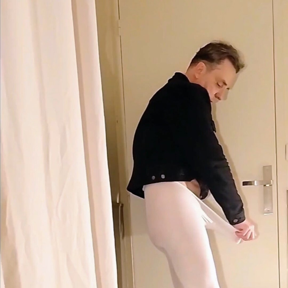 Cock stroking and handjob in white open pantyhose #25