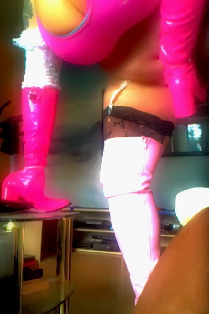 Overknee Boots Pink Latex Stiefel Fetish High Heels Tits Hot #13