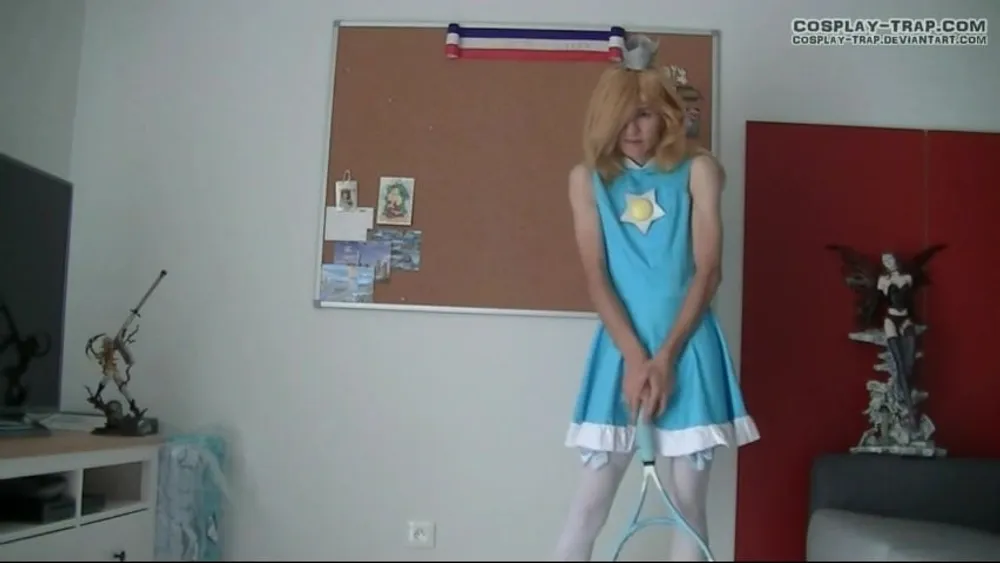 Crossdress cosplay Tennis Rosalina panties and anal show #4