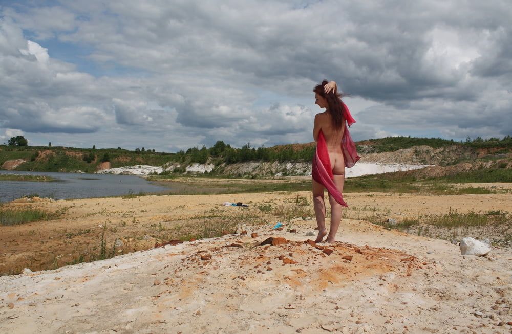 Red Shawl on White sand #6