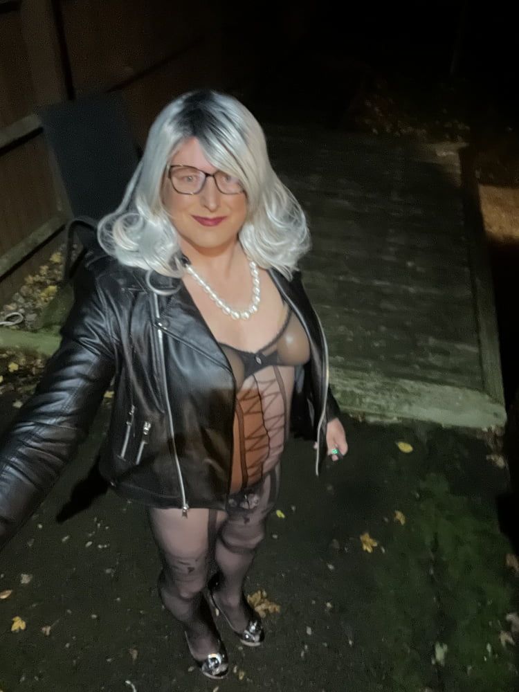 Crossdresser Kellycd masturbating in black bodysuit outdoor  #39