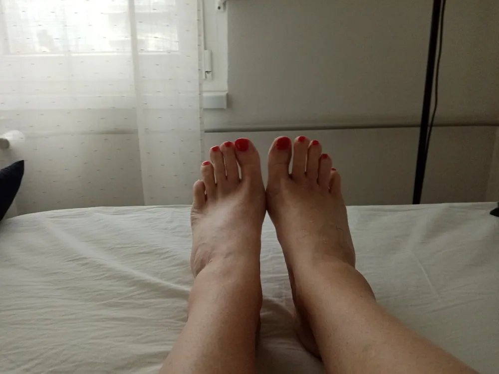 bare smooth slender legs with red painted toes #3