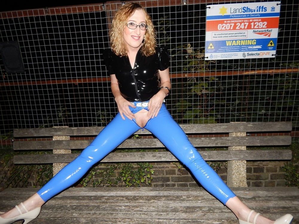 Public Flashing in Blue Latex Jeans and Black Latex Top #3