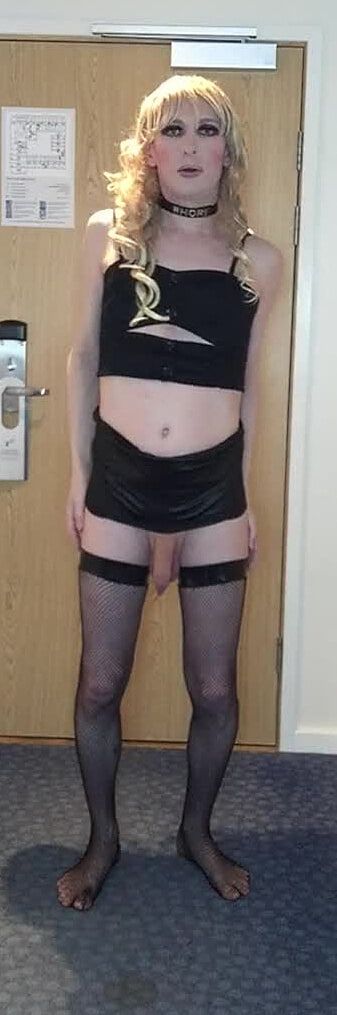 Sissy Crossdresser In Black Slut Outfit Posing  #13