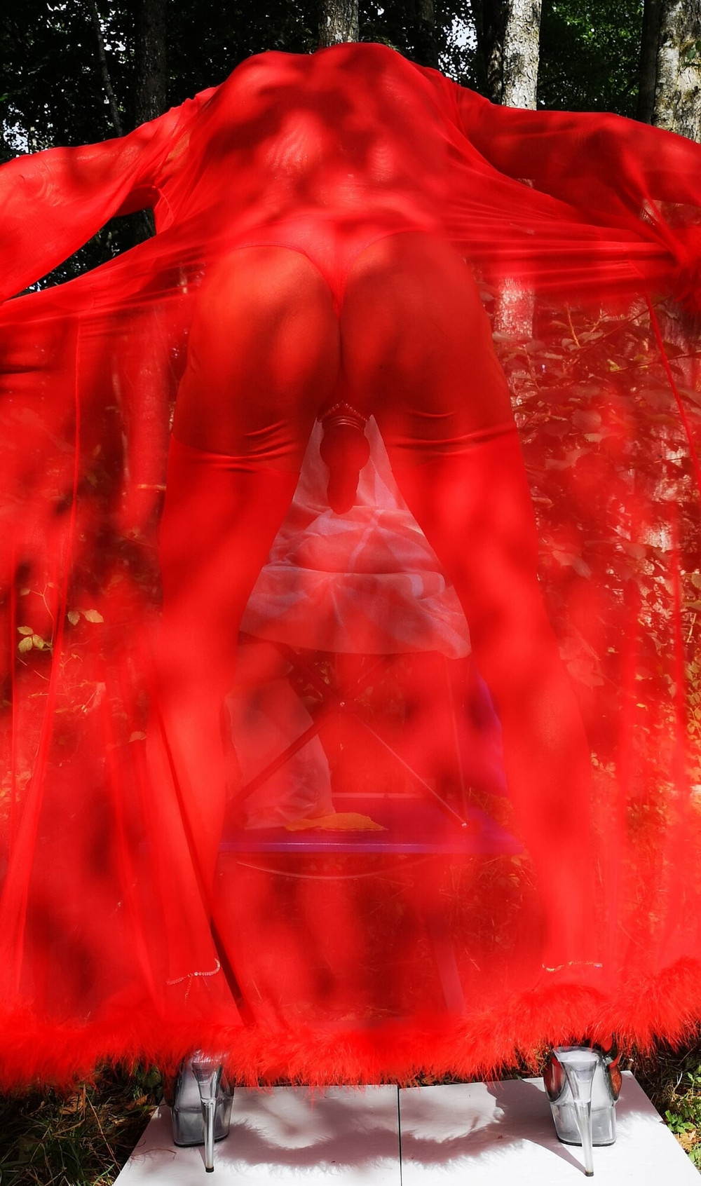 Boner in red at public Nudist Lake #10