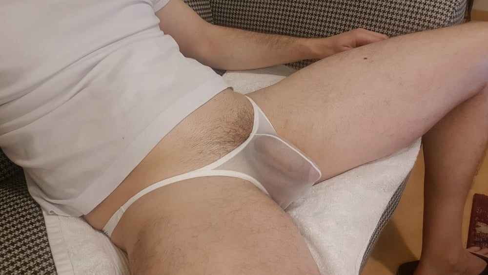 White sheer underwear bulging cock