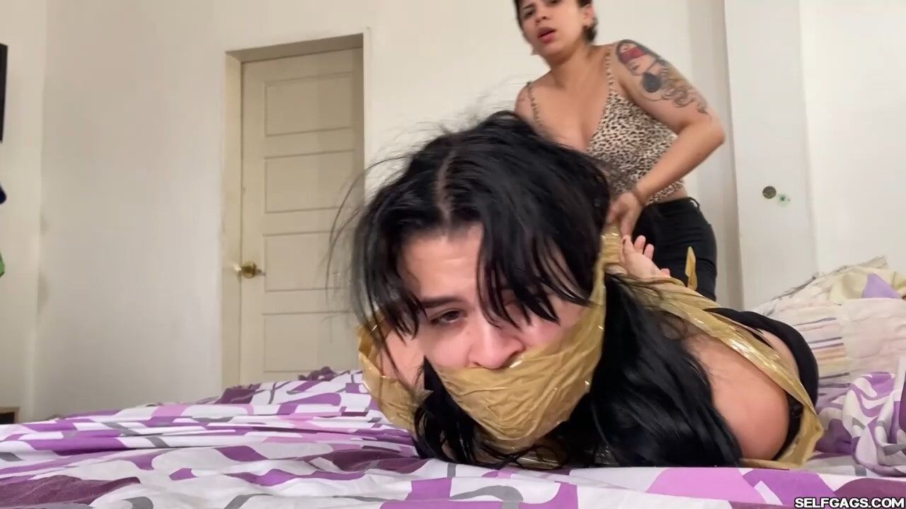 Slutty Stepsister Hogtied And Pantyhose Hooded - Selfgags #40