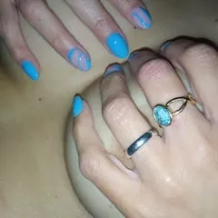 wife shows new nails on dildo and tits
