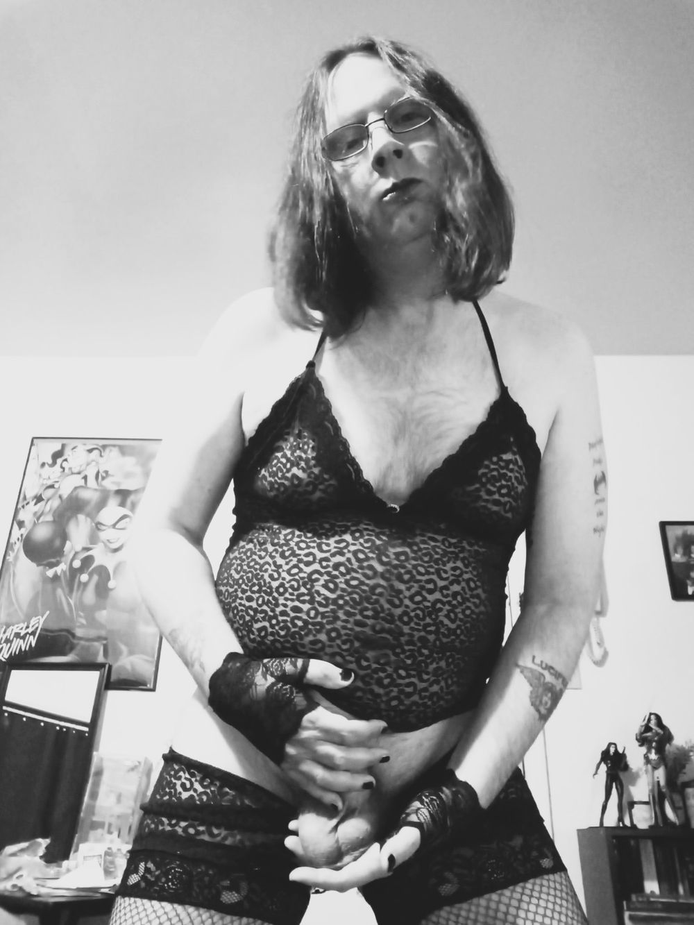 exposed sissy in black and white #12