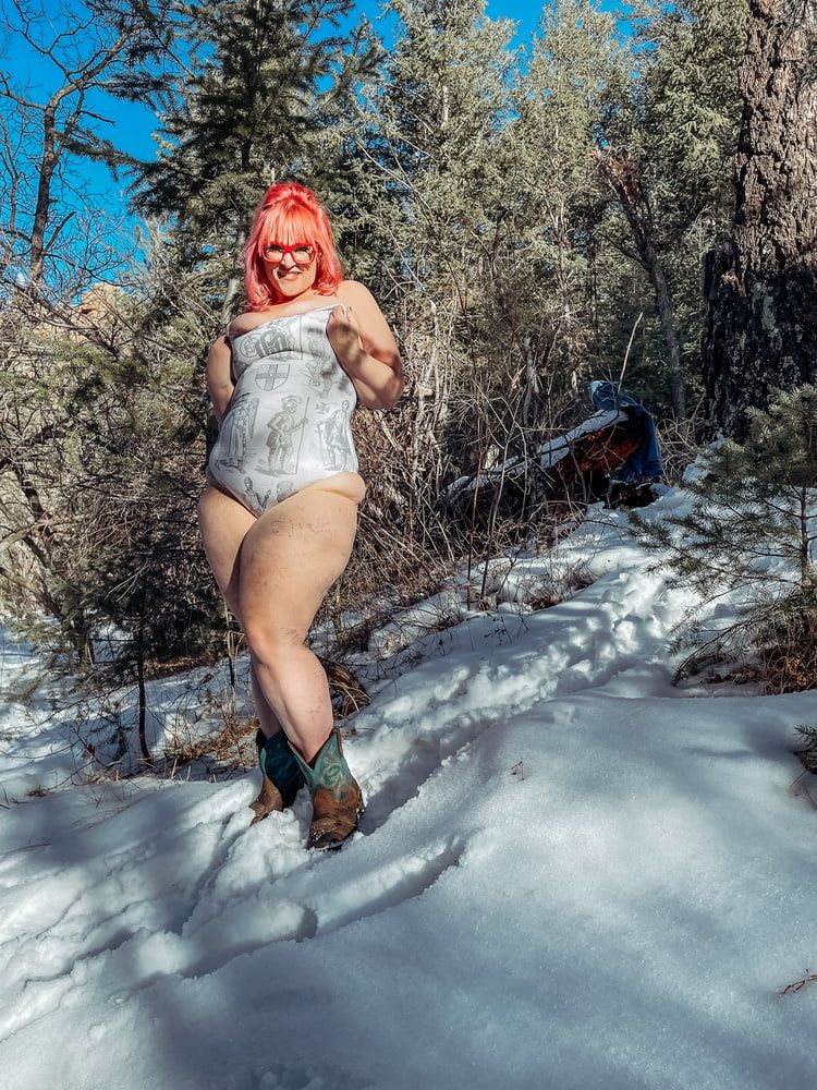Deeper in the woods Naked and bent over in the snow #17