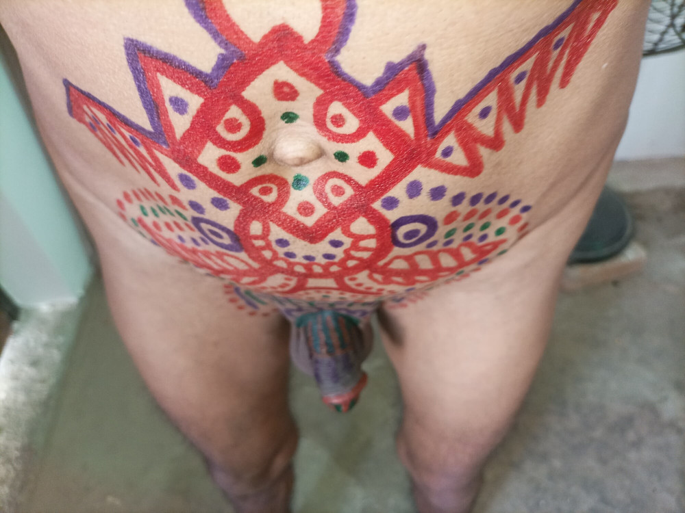 Sissy belly tattoo and coloured cock #34