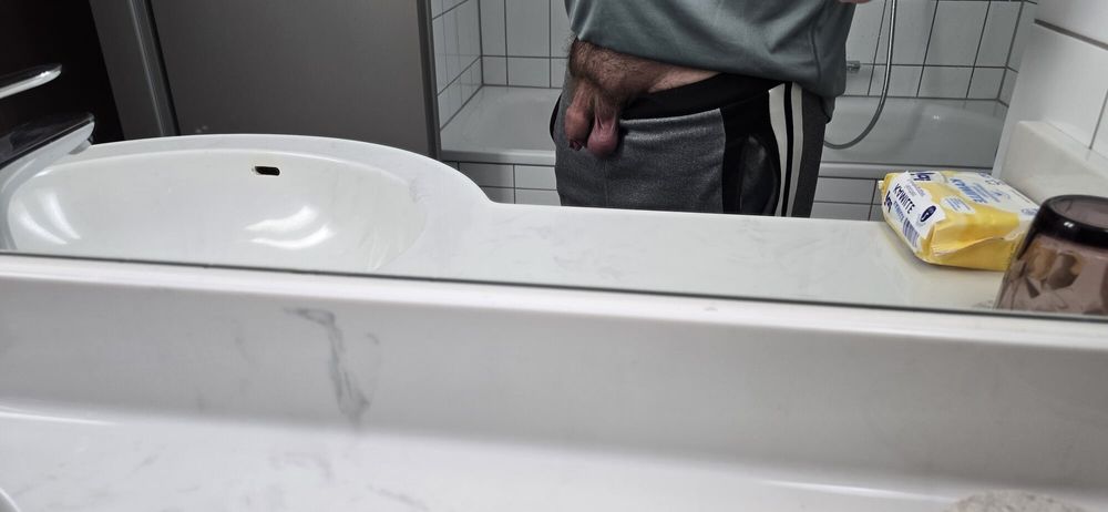 My big uncut cock in the mirror #2