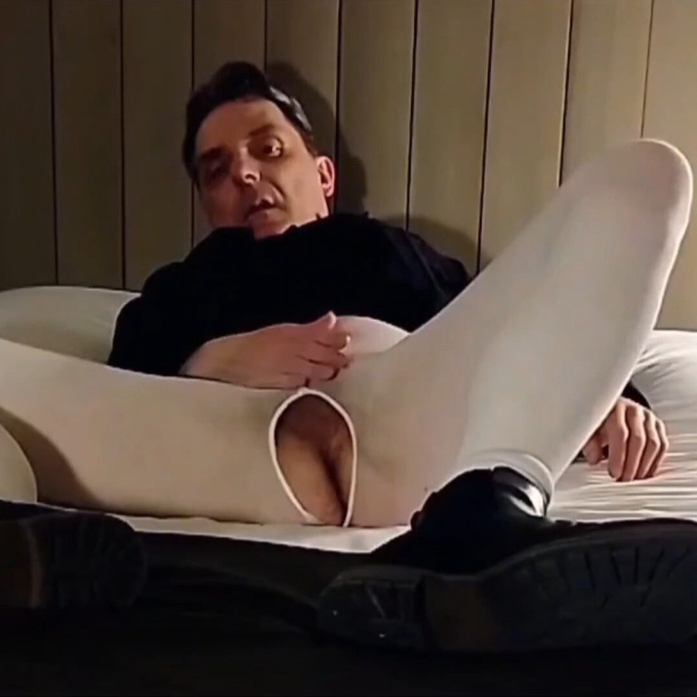 Cock stroking and ass fingering in white open pantyhose #32