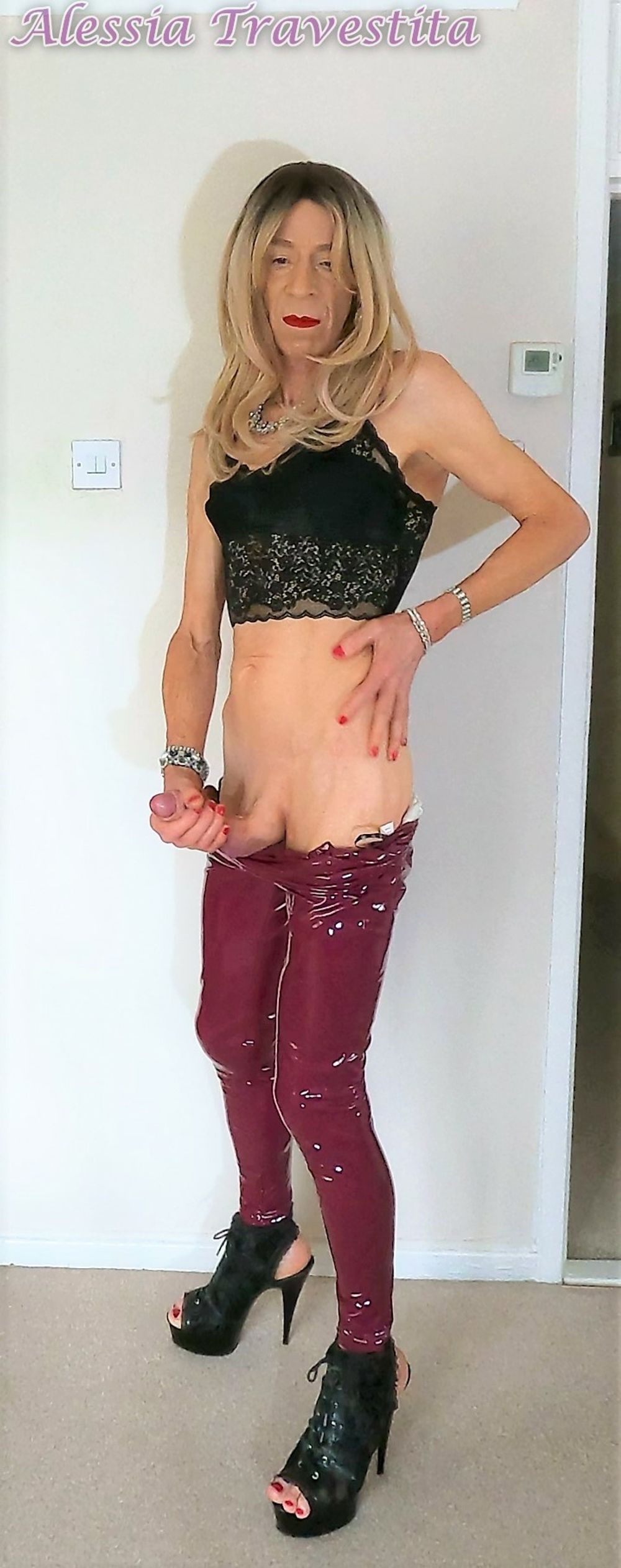 76 Alessia Travestita in Burgundy PVC Jeans #47