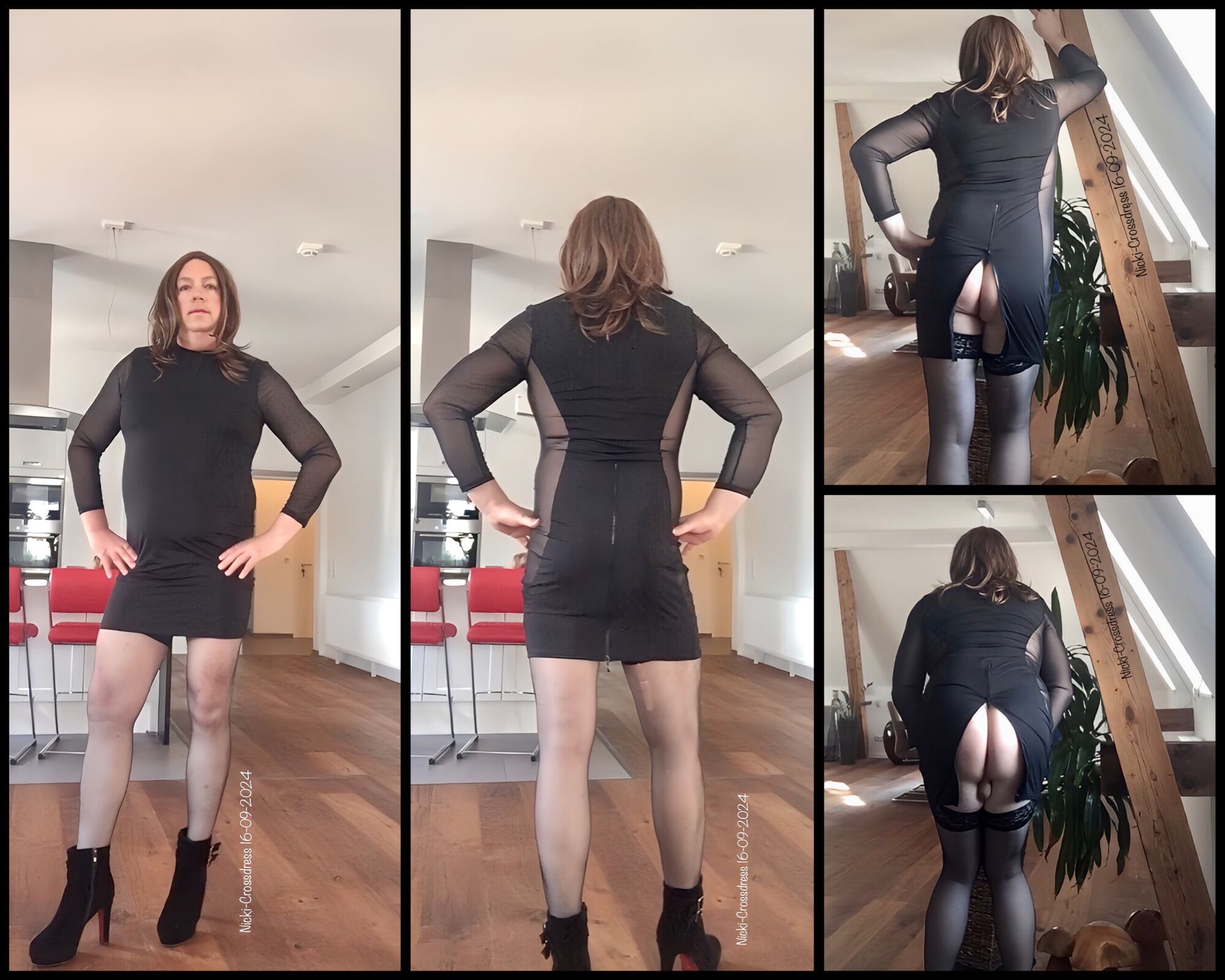 Nicki-Crossdress sexy zwarte mesh-jurk