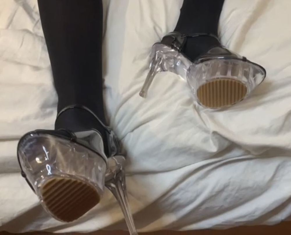 Cum on Transparent High Heel Sandals #14