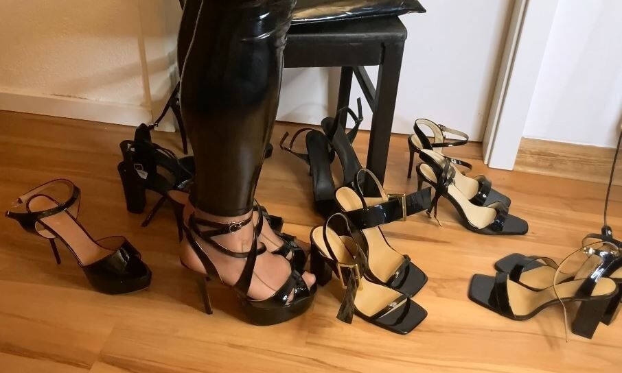 Eight Pairs of Black Heel Sandals #28