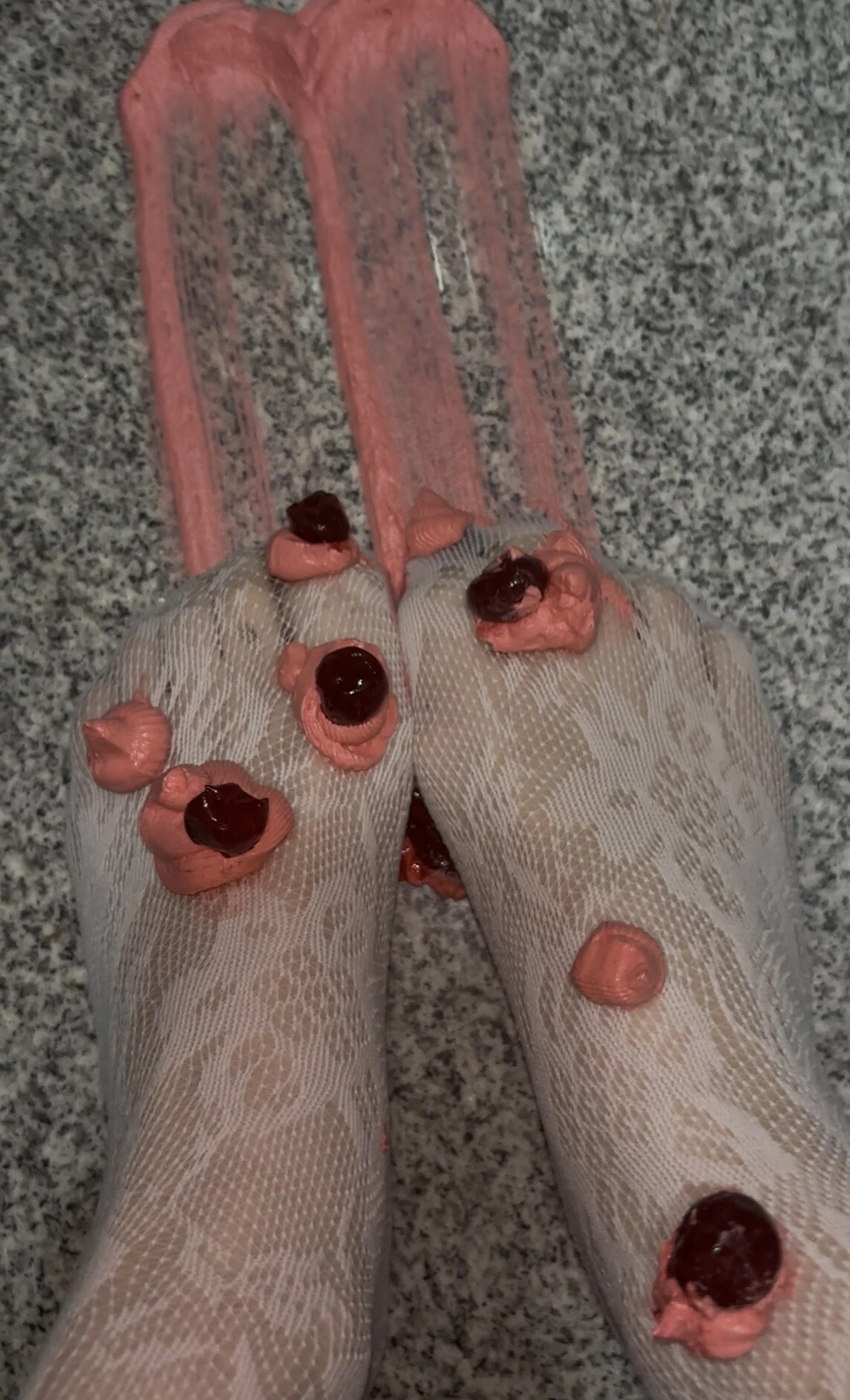 Playing with a whipped cream with my legs in white stockings