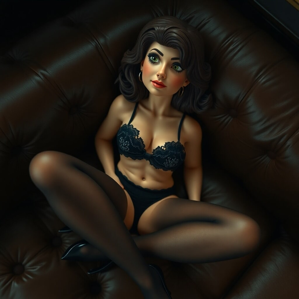Pixwhores - Next Generation: Black Lingerie, Leather Sofa #22
