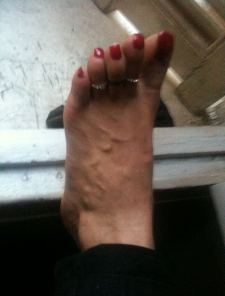 red toenails mix (older, dirty, toe ring, sandals mixed). #43