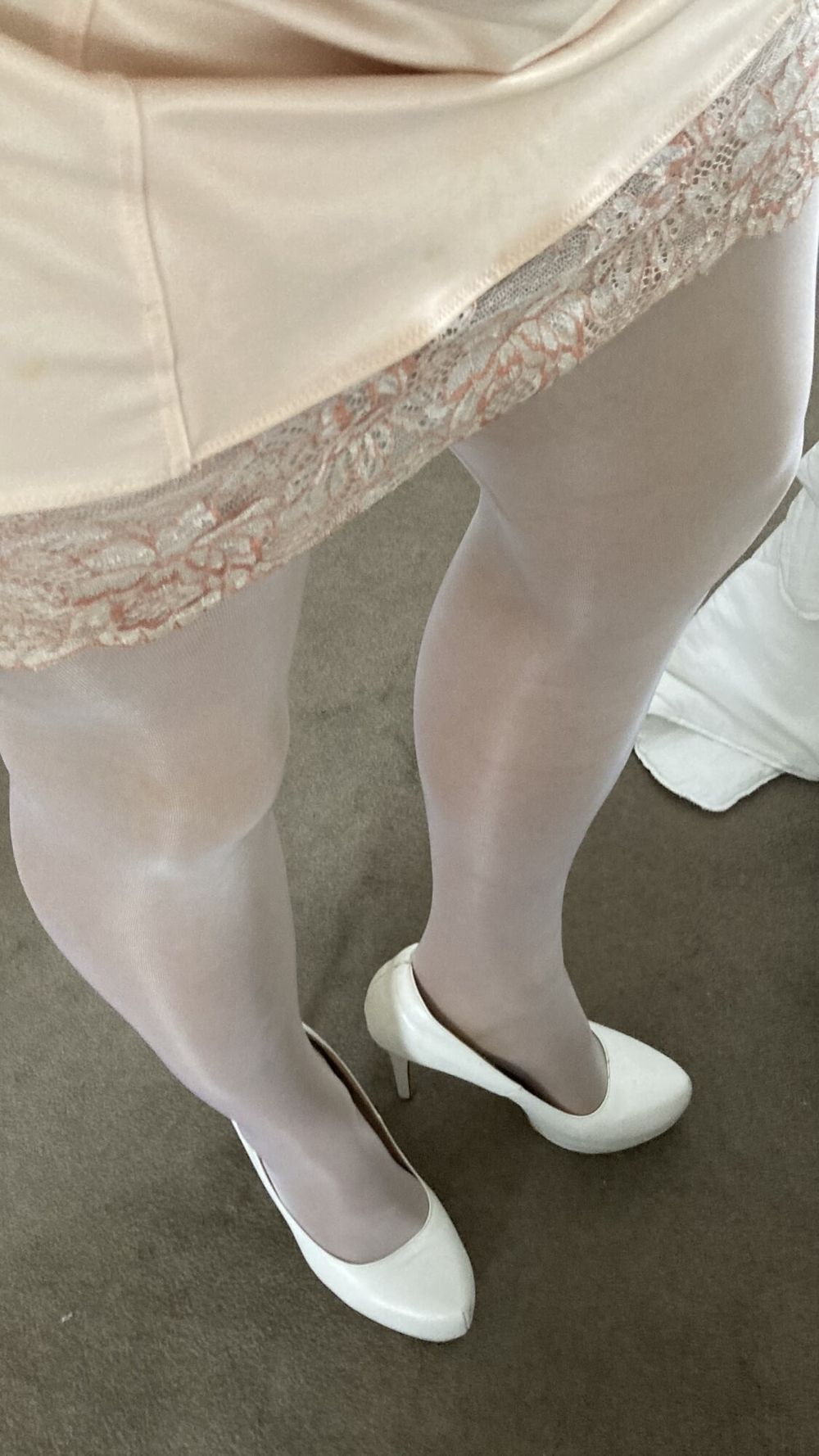 My legs in shiny glossy tights and sexy high heels #4