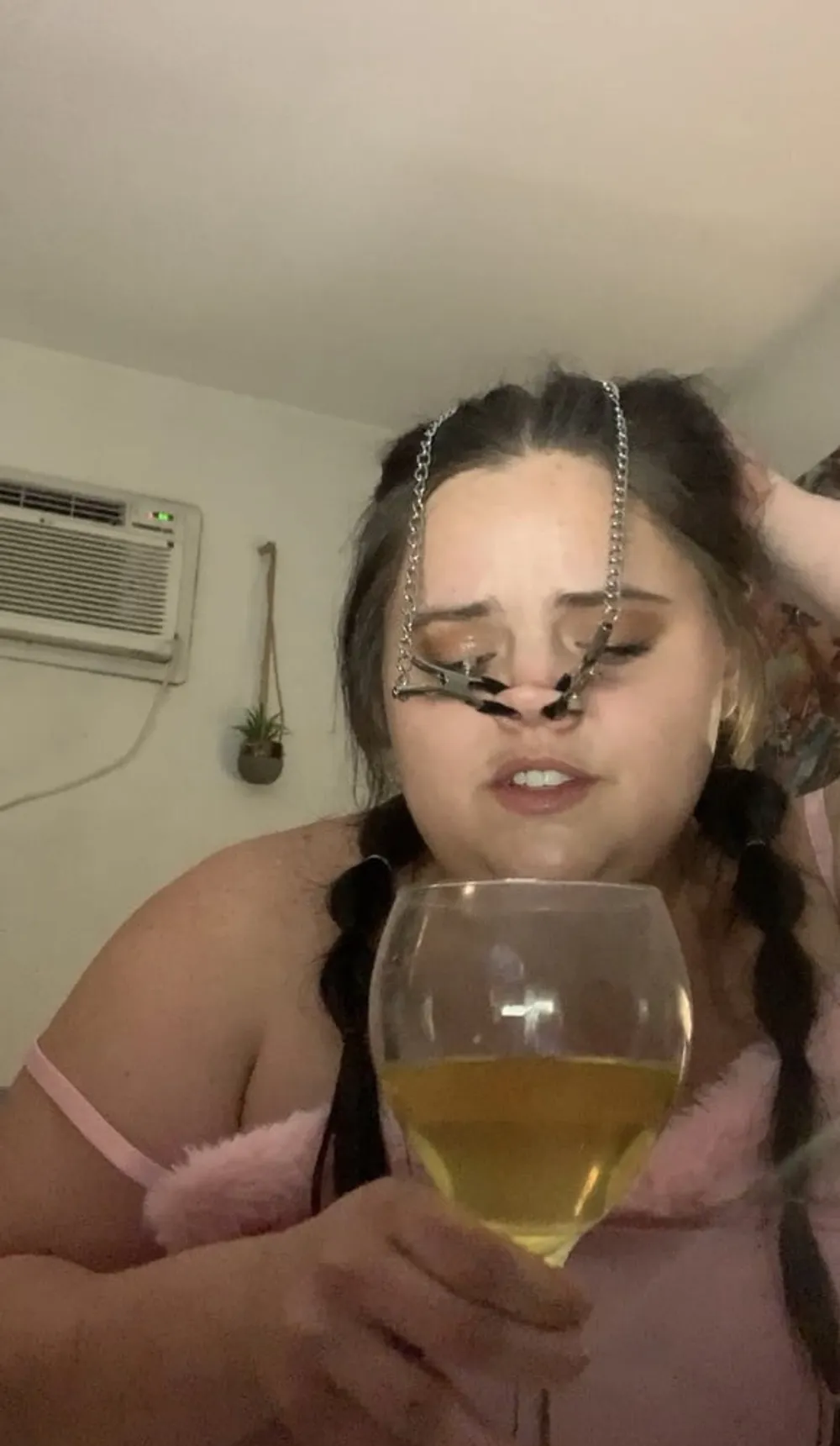 Fat piggy squats over wine glass #8