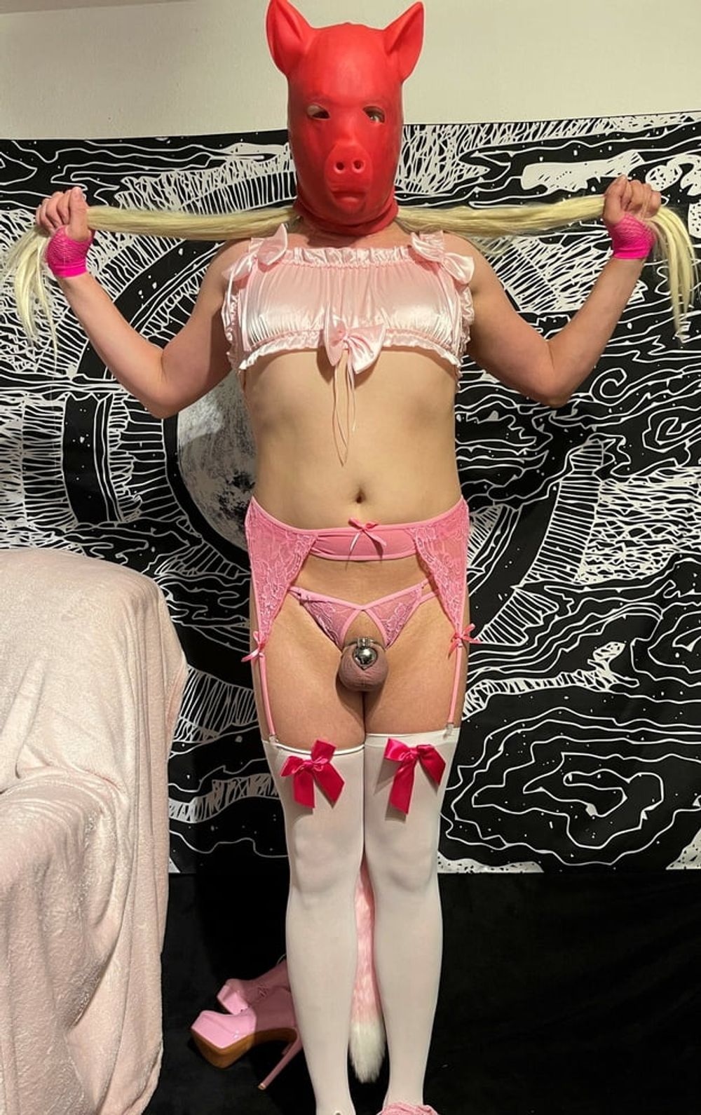 Sissy Wearing Ultra Tiny Cock Cage And Lingerie #14