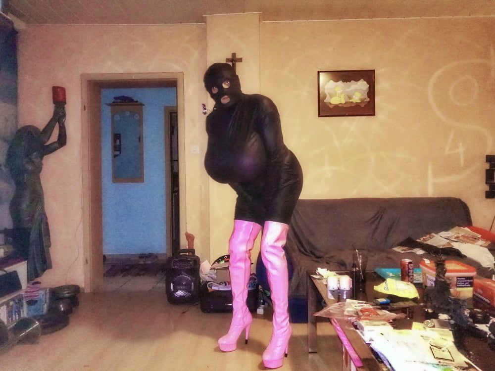 Overknee Boots Pink Latex Stiefel Fetish High Heels Tits Hot #5