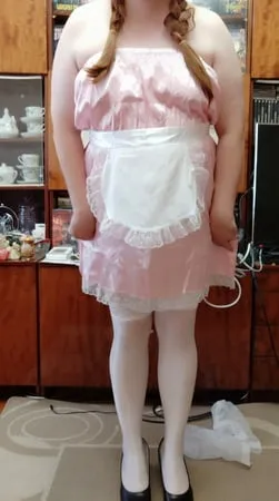 sissy maid posing in white stockings         