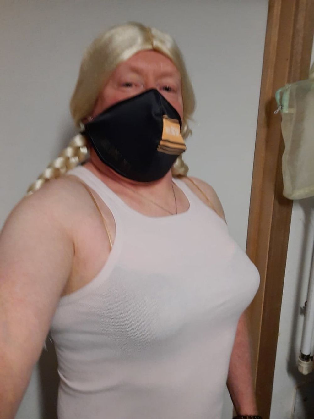 Ginger crossdresser wears bra #13